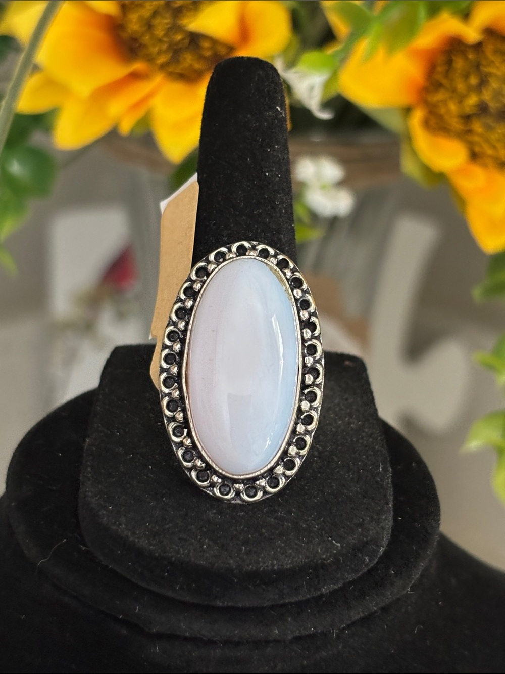 Sterling Silver White Opal Gemstone Ring Size 9